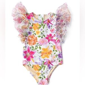 Shade Critters Summer Gardens Floral One piece Tulle Frills Swimsuit - NWT - Sz6